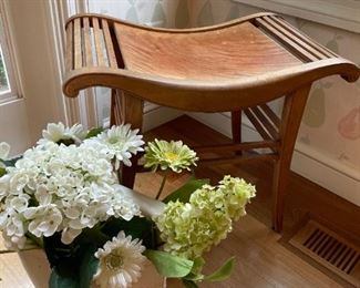 Vintage Solid Wood Saddle Chair & Beautiful Flower Arrangement!