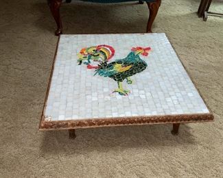 Mid Century Inlaid Table with Rooster!