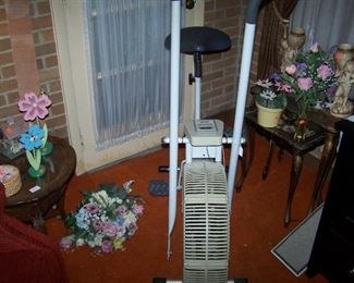 EXERCISE BIKE, NESTING TABLES & FAUX FLOWERS