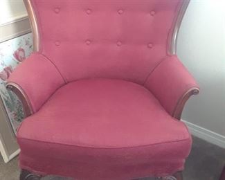 red upholstered queen ann chair