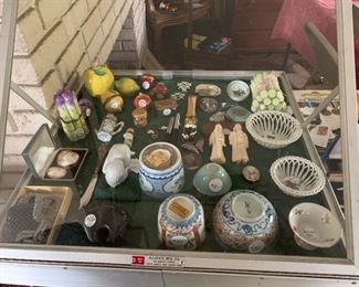 Limoges boxes, cameos, gold stick pins, Chinese bowls, etc.