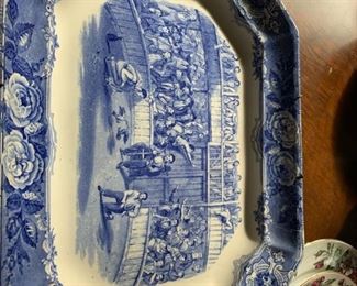 Rare Staffordshire platter.  (Cock fighting)