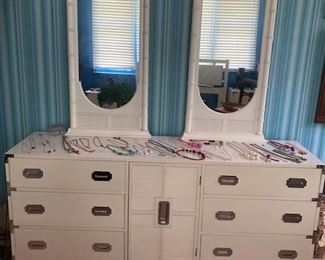 1970's Campaigner Bedroom set.  Bed Headboard, Dresser, Chest of Drawers, and 2 Bedside Tables.