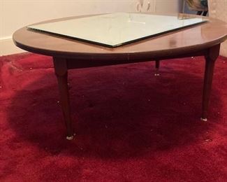 Round Coffee Table, mirror glued to top.  1950's.