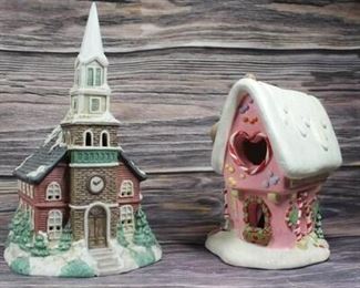 Pair of Ceramic Themed Model Decor Houses