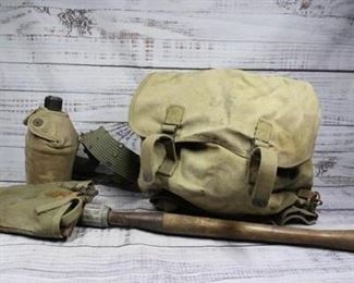 Vintage U.S. Army Wilderness Green Satchel Canteen Shovel and Belt