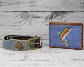 Smathers and Branson Handcrafted Needlepoint Horse Belt Trout Wallet