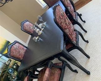 Bau dining set, seats have silk fabric. Table has leaves.