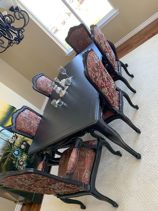 Bau dining set, seats have silk fabric. Table has leaves.