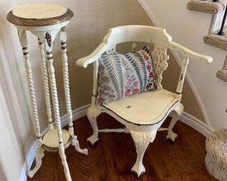 Antique chair and plant stand