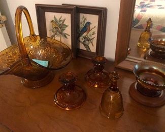  Amber Tiara Basket w/ 2 candle holders. Lenox