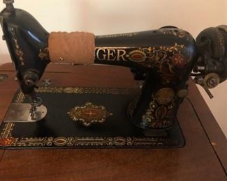 Vintage Singer Red Eye Sewing Machine in Wood Cabinet 