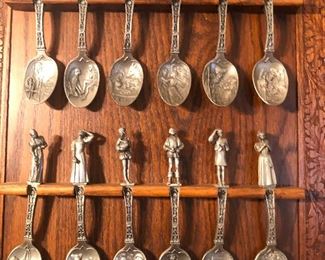 RARE Franklin Mint 1979 Pewter Spoons Grimm’s Fairy Tales Set Of 12 and DISPLAY!