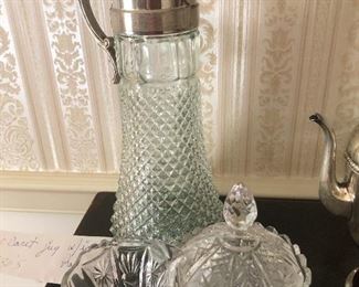 Vintage Italian Crystal Carafe with Silver Plate - Ice Chill Insert included 1930's