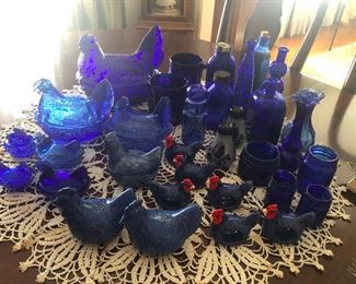 Blue nesting Hens and Bottles