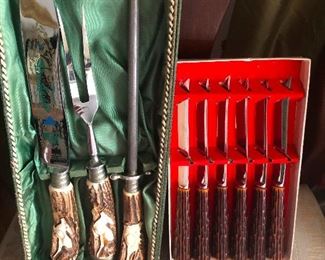 Walter Williams Antler Carving Set,  Solingen Germany and Westall Richardson Stainless Steal Knife set, made in England