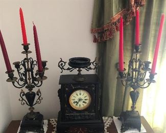  L. MARTI ET CIE FRENCH MANTEL MARBLE CLOCK with matching Candelabras purchased in France in the 1950's