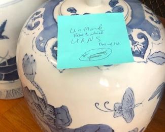  Large Blue & White Urns (2) 