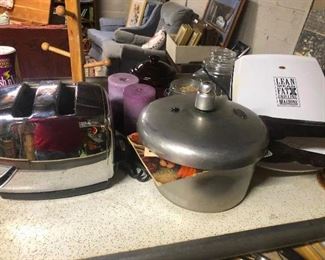 vintage toaster, pressure cooker 