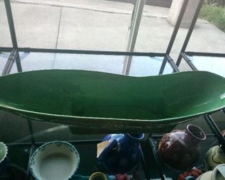 2. COOKSON  POTTERY  BOAT SHAPED ,MID CENTURY FLORAL DISH ABOUT 15" LONG and  6' WIDE 