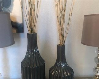 Two large gray vases