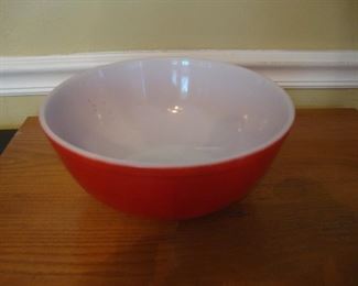 Large red Pyrex mixing bowl