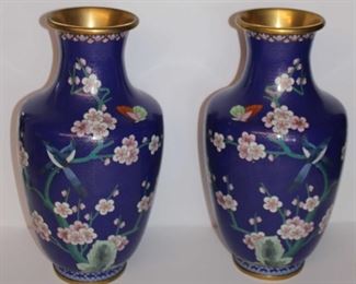 pair 15.5" cloisonne vases 