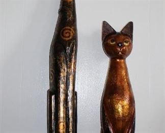 Carved wooden cat statues 