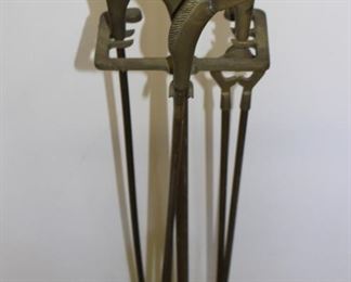solid brass horsehead fireplace tools 
