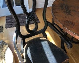 #1A) - $700 - 6 Dining Chairs.  Each chair is solid wood with a leather seat bottom.  Table is 60 Inch in diameter.  New, chairs were $400 each.  
