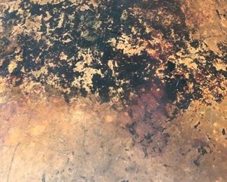 #1) - $1500 - Seville Home Copper Top Dining Table with 6 Chairs.  Each chair is solid wood with a leather seat bottom.  Table is 60 Inch in diameter.  Table new was $3500 and chairs were $400 each.  