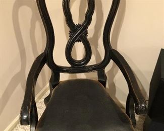 #1A) - $700 - 6 Dining Chairs.  Each chair is solid wood with a leather seat bottom.  Table is 60 Inch in diameter.  New, chairs were $400 each.  