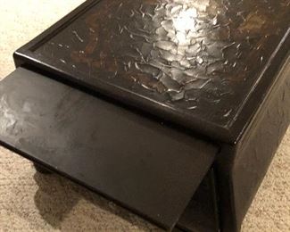 #4) - $350 - Solid Wood Coffee Table with pull out shelves.  45" x 31.5 x 20 Tall.  Pull out shelves 24" x 9.5".  Storage Drawers 22" x 17" x 8.5"