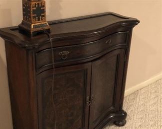 #7) - $200 - Wood Occasional Chest with 2 Shelves and a Drawer.  35"W x 12"D x 34" H.