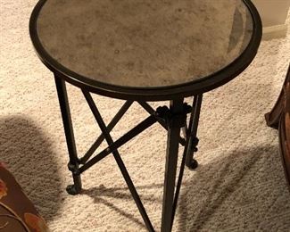 #11) - $75 - Side Table with Mirrored Top.  17" Diameter.  26.5 " Tall.  11.5 " Wide.