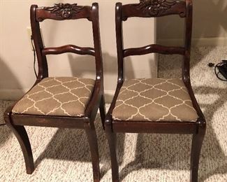 #13) - $100 - Set of 2 Childs Antique Chairs.  Solid Wood.  Seat 12.5" Tall.  Back 22" Tall.