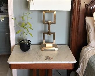 #20) - $150 - Antique Side Table.  Solid Walnut with Marble Top.  28" W x 20" D x 27" H.