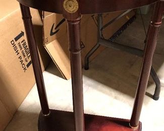 #103) - $200 - Solid Wood Half Round Table with Marble Top.  Top is removable.  20" W x 10"H x 28" H.