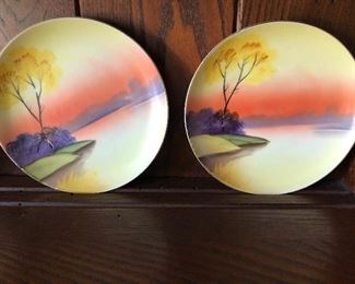 #108) - $70 - Set of 7 Hand Painted in Japan Meito China Plates.  