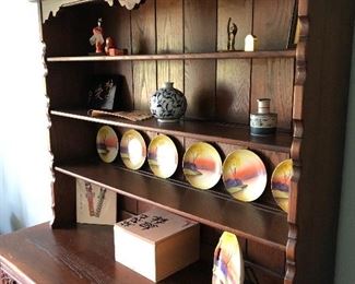 #110) - $400 - Solid Wood Side Board Hutch.  Contains 2 drawers,, One Hidden drawer, Two Compartments.  Plate Grooves. The base is 50"W x 20"D x 33"H.  The hutch is 46"W x 10"D x 33 "H.