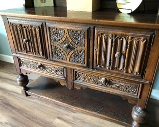 #110) - $400 - Solid Wood Side Board Hutch.  Contains 2 drawers,, One Hidden drawer, Two Compartments.  Plate Grooves. The base is 50"W x 20"D x 33"H.  The hutch is 46"W x 10"D x 33 "H.