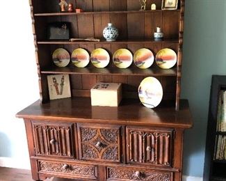 #110) - $400 - Solid Wood Side Board Hutch.  Contains 2 drawers,, One Hidden drawer, Two Compartments.  Plate Grooves. The base is 50"W x 20"D x 33"H.  The hutch is 46"W x 10"D x 33 "H.