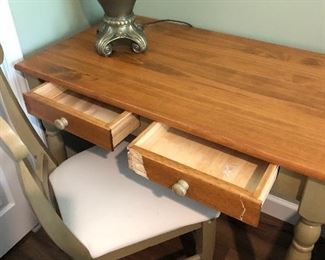 #111) - $100 - Custom made solid wood desk.  Pine.  Drawer needs repair.  27" W x 21"D x 31"H. Chair Included.