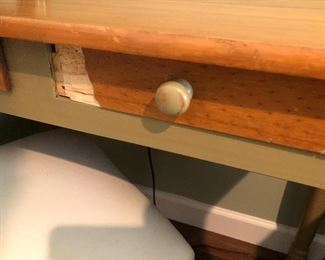 #111) - $100 - Custom made solid wood desk.  Pine.  Drawer needs repair.  27" W x 21"D x 31"H. Chair Included.