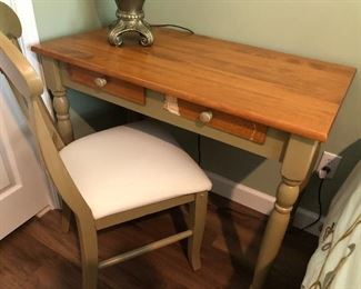 #111) - $100 - Custom made solid wood desk.  Pine.  Drawer needs repair.  27" W x 21"D x 31"H. Chair Included.