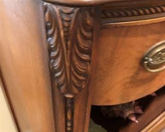 #116) - $250 - Solid Wood Decorative Cabinet.  Mirrored Center Opening.  Ornate Carving on each side.  35"W x 19"D x 27"H.