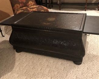 #4) - $350 - Solid Wood Coffee Table with pull out shelves.  45" x 31.5 x 20 Tall.  Pull out shelves 24" x 9.5".  Storage Drawers 22" x 17" x 8.5"