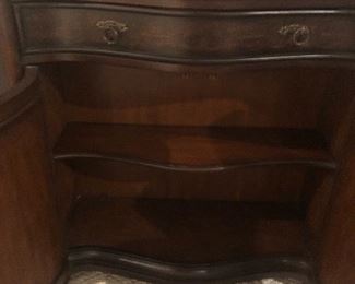 #7) - $200 - Wood Occasional Chest with 2 Shelves and a Drawer.  35"W x 12"D x 34" H.