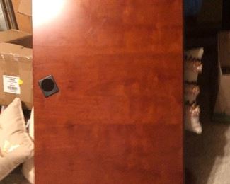 #22) - $750 - Antique Solid Walnut Armoire.  Matches Queen Bed (Item #   ).  Front Doors Close.  Seville Home $2800 New.  48" W x 28" D x 80"H.  This shelf inserts where TV is currently shown.