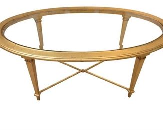 19. Gilt Metal Wood Oval Glass Top Table
